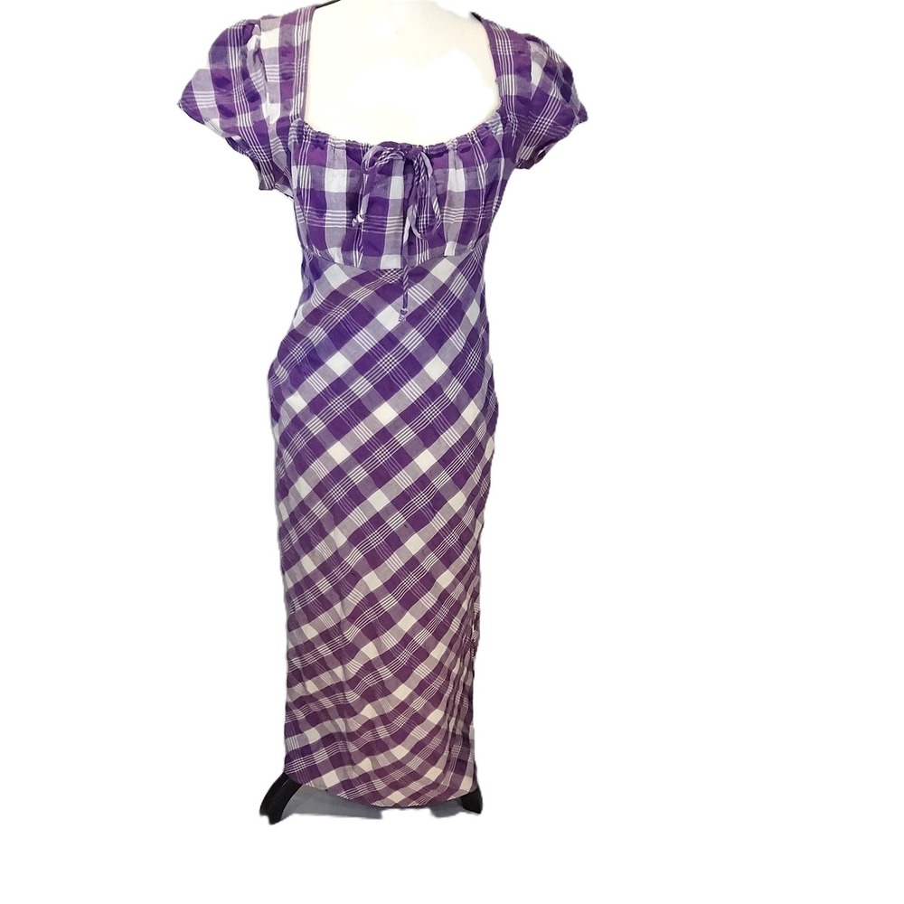 Free People midi dress Natalya purple stripes sz sm sheath cap sleeve high waist